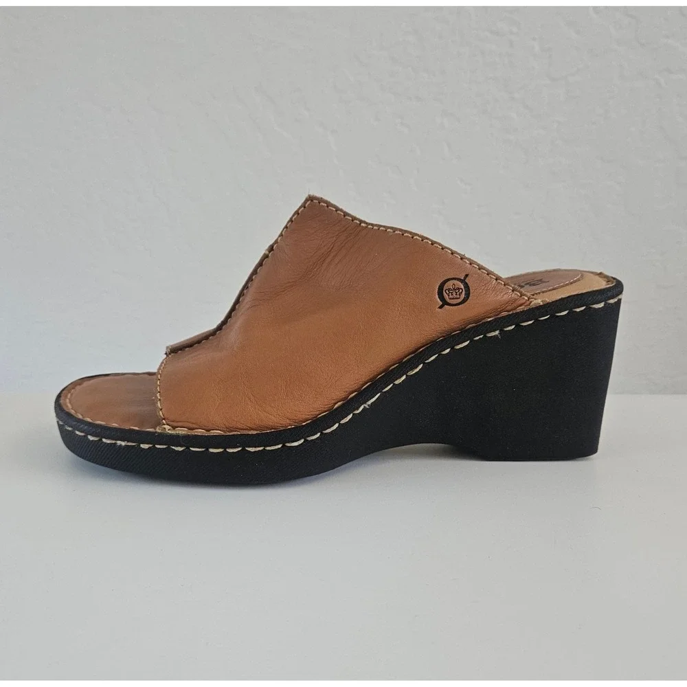 Born Wedge Heel Sandal Women's 7 Brown Leather Slip-On Platforms Boho